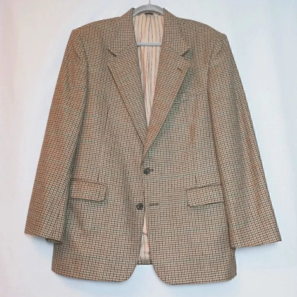 Vintage Hunting Horn by J Riggins Houndstooth Wool Blend Sports Coat/Blazer  42L
